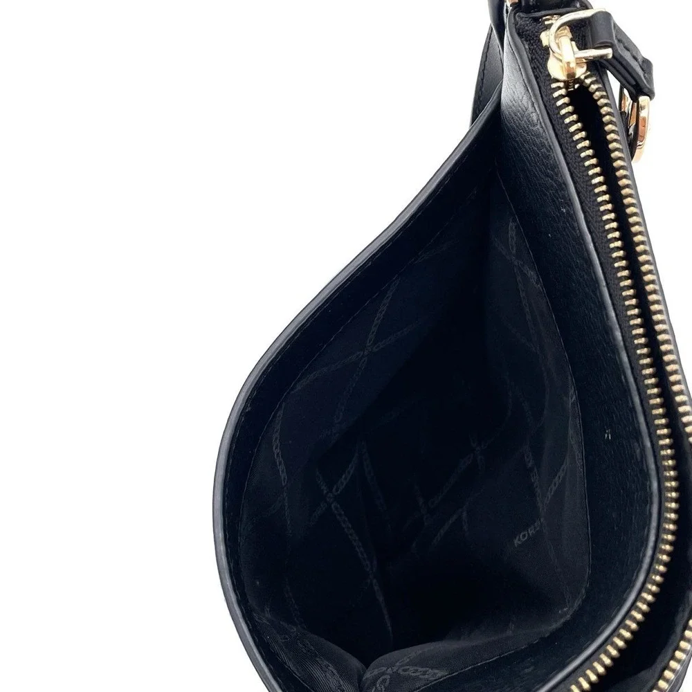 Michael Kors Black Pebbled Leather Jet Set Crossbody Bag Gold Hardware COA